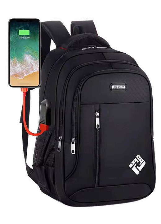 Раница Platinium 30L с USB черна 46x32x20см