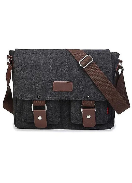 Férfi vintage vászon messenger táska, fekete