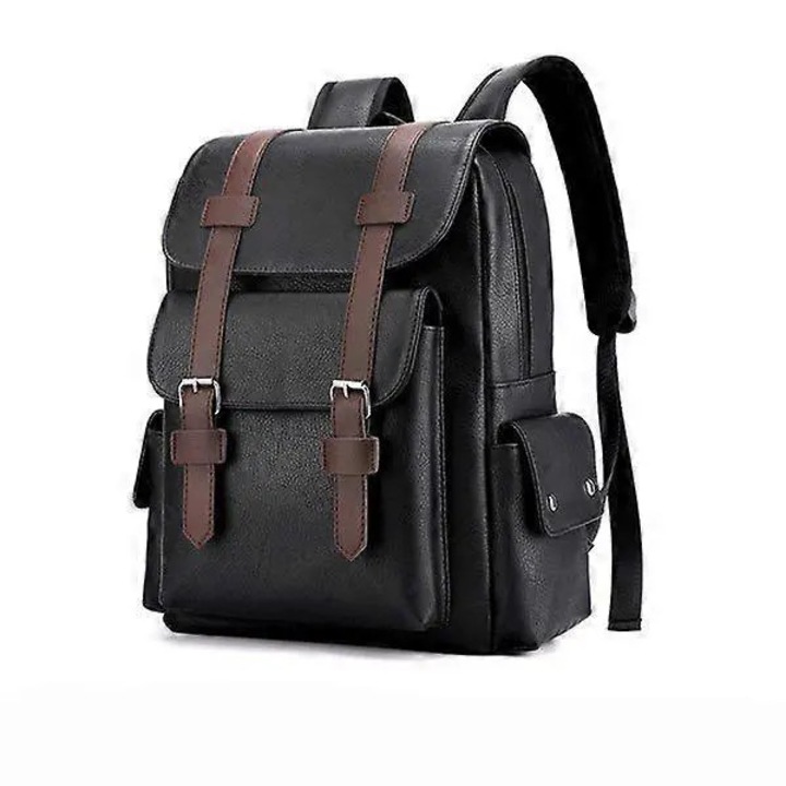 Férfi bőr laptop hátizsák, fekete, 15.6 hüvelykes, vízálló, unisex