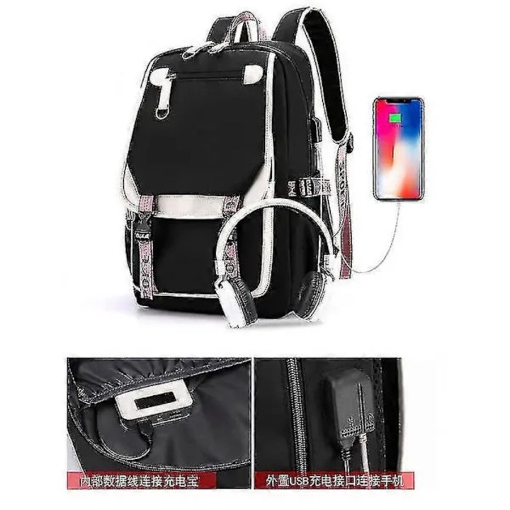 Iskolai laptop hátizsák USB porttal és fejhallgató jackkel, fekete, 42x30x15cm