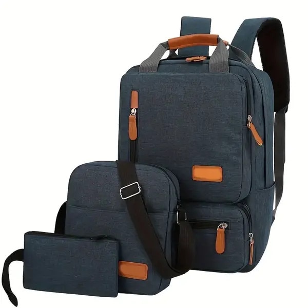 Rucsac laptop, set 3 piese, capacitate mare, impermeabil, poliester, bumbac, negru