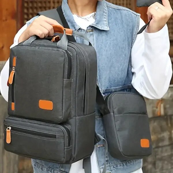 Rucsac laptop, set 3 piese, capacitate mare, impermeabil, poliester, bumbac, negru