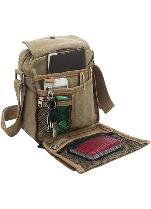 Férfi vintage vászon crossbody táska, barna