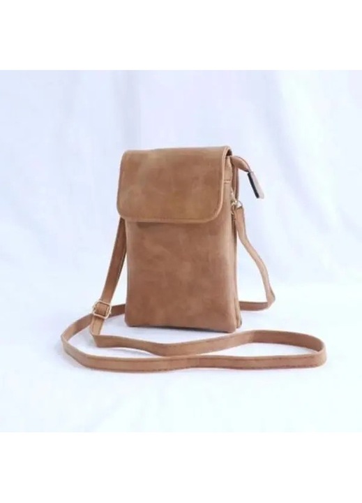 Geanta crossbody dama piele intoarsa maro vintage reglabila 20x15cm