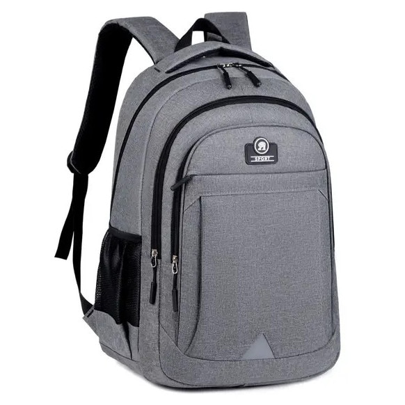 Rucsac laptop din poliester, anti-furt cu port USB si incuietoare cu cod, compartiment pentru laptop pana la 17 inch, gri