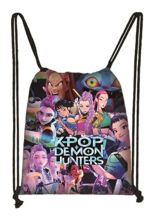 Раница тип торба за фитнес с връзки, принт K-Pop Demon Hunters, многоцветна