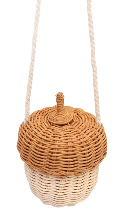 Gyerek rattan táska, dekoratív kosár fedéllel, 16x14x9.9 cm