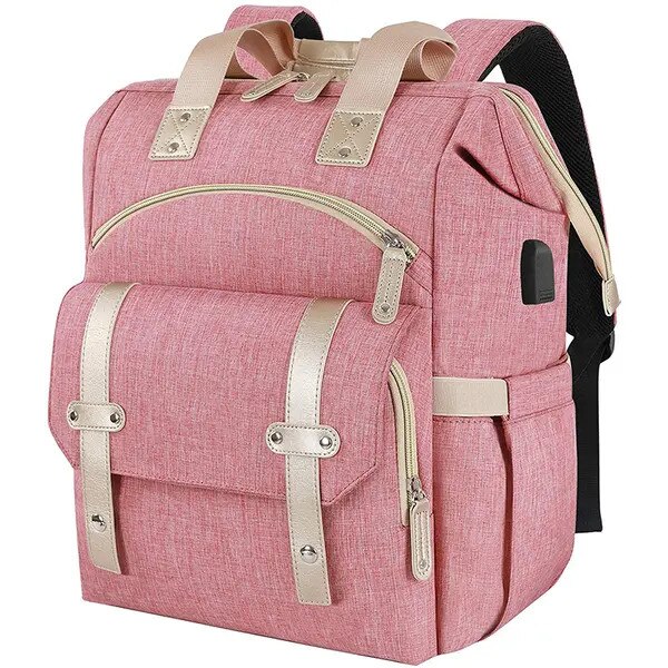 Rucsac laptop 15.6 inch, blocare RFID, port USB, roz, rezistent la apa