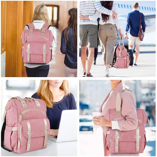 Rucsac laptop 15.6 inch, blocare RFID, port USB, roz, rezistent la apa