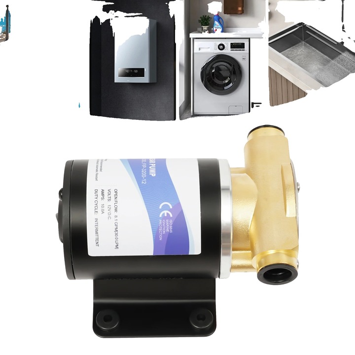 12V-os vízpumpa 30L/perc áramlással, réz, kompakt, vízálló 120Wx3mx1m