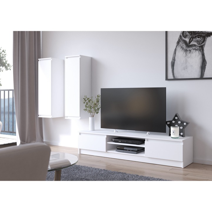 Akord CLP TV szekrény, fehér, laminált forgácslap, tárolóhellyel, 120x40x50cm