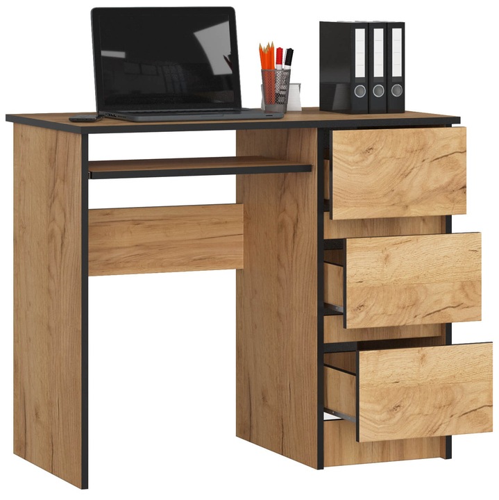 Birou Akord A-6 CLP, craft tölgy, fém fiókok, 90x77x50 cm