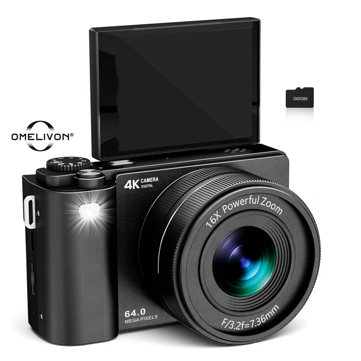 Omelivon Ultra HD 64MP 16x zoom fekete digitális fényképezőgép 108x117x66mm
