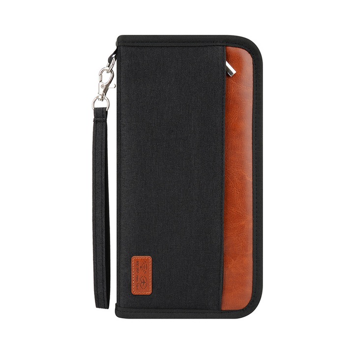 Portofel documente calatorie, organizator RFID, capacitate mare, negru, 22x15cm