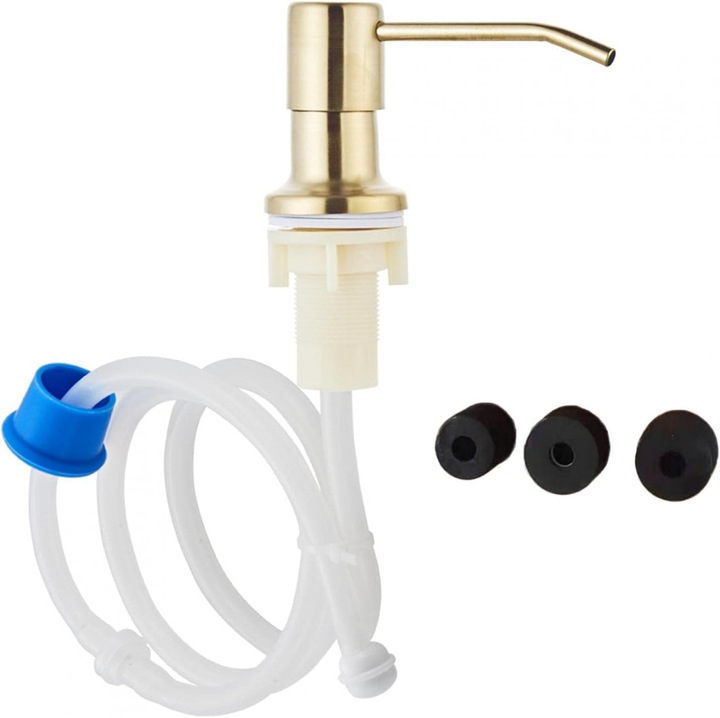 Dispenser sapun inox pentru chiuveta, tub siliconic, auriu