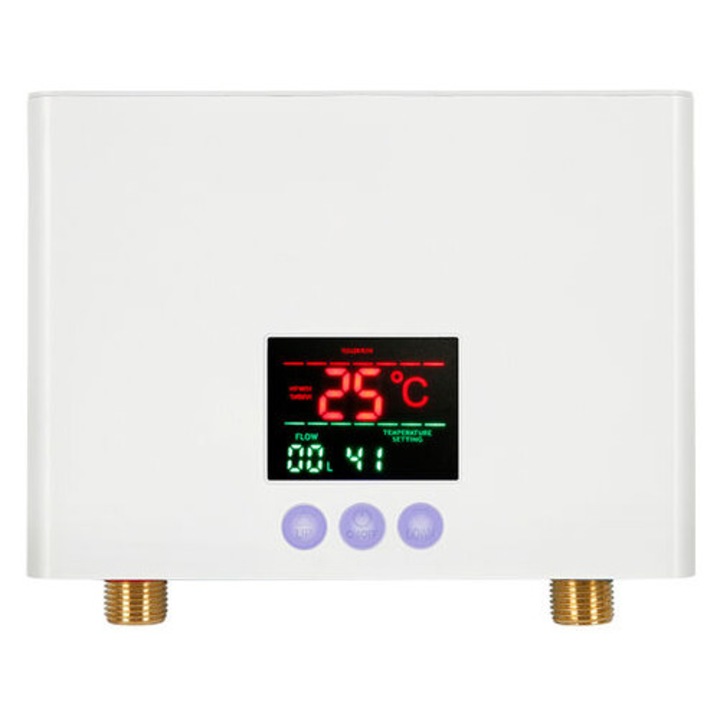 Carmdering EMAGFP-BST3109252-A elektromos átfolyós vízmelegítő, 3 kW, tartály nélküli, fali rögzítés, LED kijelző, távirányító, 3 hőmérséklet-szint beállítás, fehér, 220V/50Hz vagy 110V/50Hz