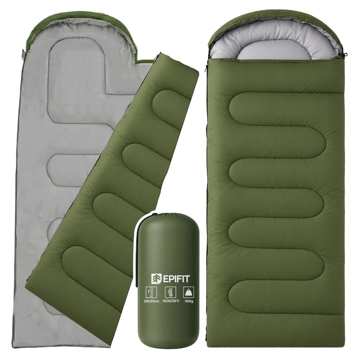 Sac de dormit Epifit TRAIL10 mumie termorezistent kaki 210x75cm 1100g set