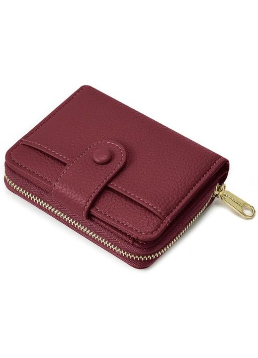 Portofel dama mic, capacitate mare, buzunar monede cu fermoar, burgundy, 11x9x3x4cm