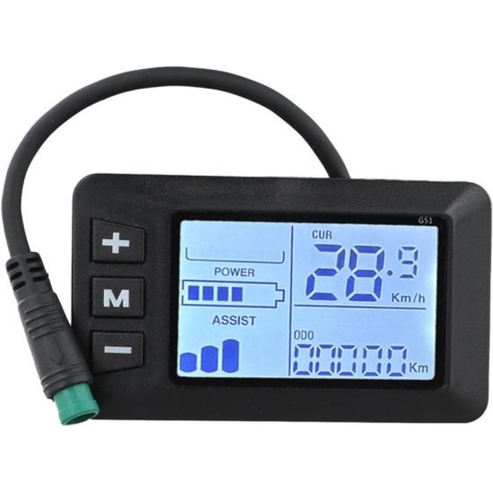 Велокомпютър LCD, e-bike, устойчив, черно-бял, 8.2x4.8x2.2cm