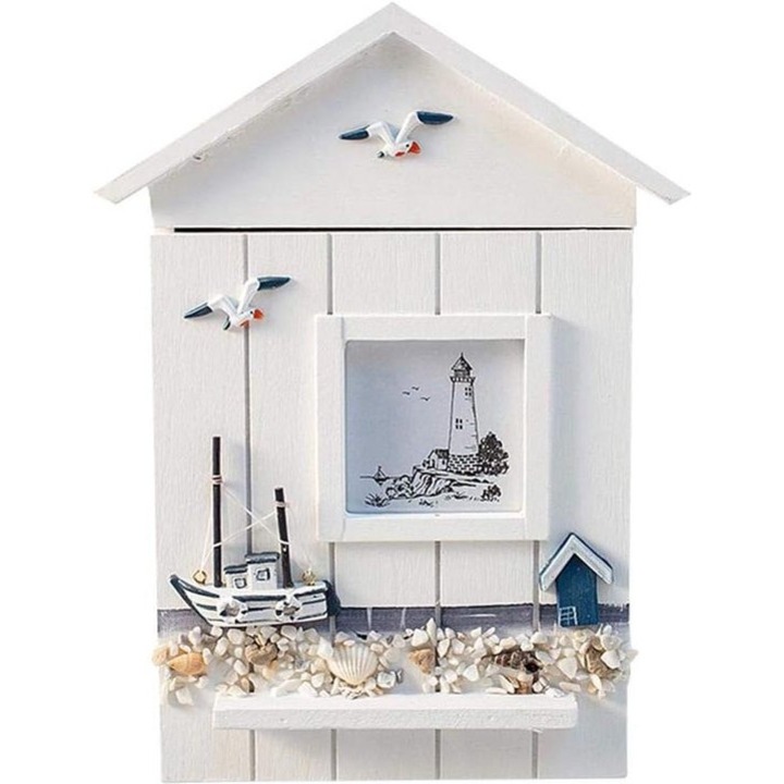 Fakulcsos doboz, 6 kampóval, falra szerelhető, mediterrán megjelenés, 30x20x10cm