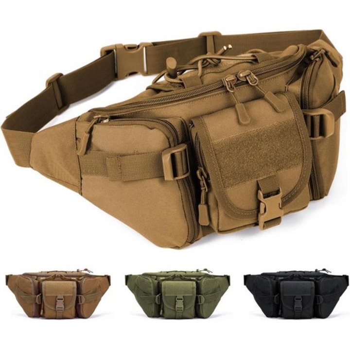 Sporttáska, 1000D nylon, khaki, kompakt, állítható, 25x15x8cm