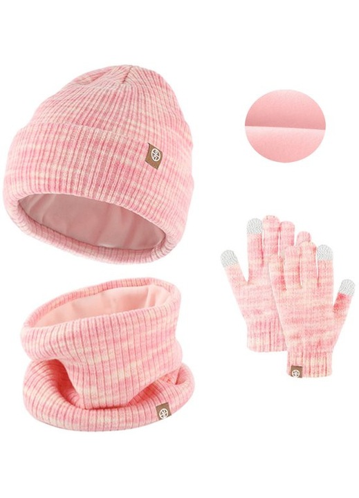 Set copii iarna caciula fular manusi tricotate fleece multicolor 2-6 ani