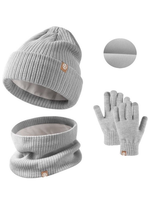 Set iarna copii, fular, caciula si manusi touchscreen, gri, universal 2-8 ani