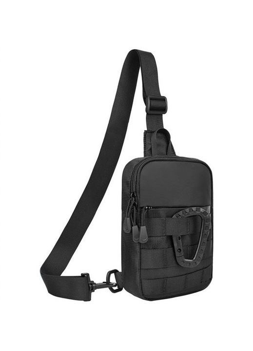 Fekete mini crossbody táska, állítható, 76x130cm, több rekeszes