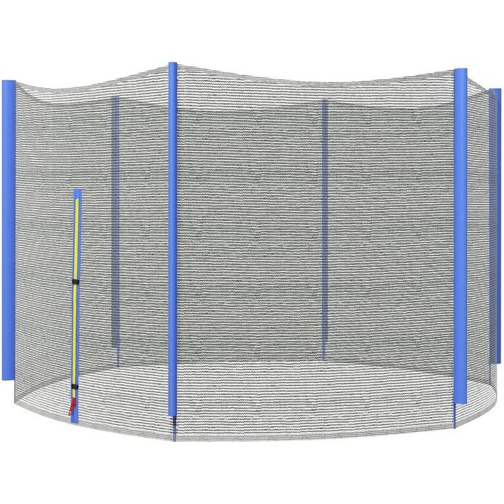 Biztonsági háló trambulinhoz 305x180cm fekete-kék, 6 egyenes oszlop, 120cm cipzáras ajtó