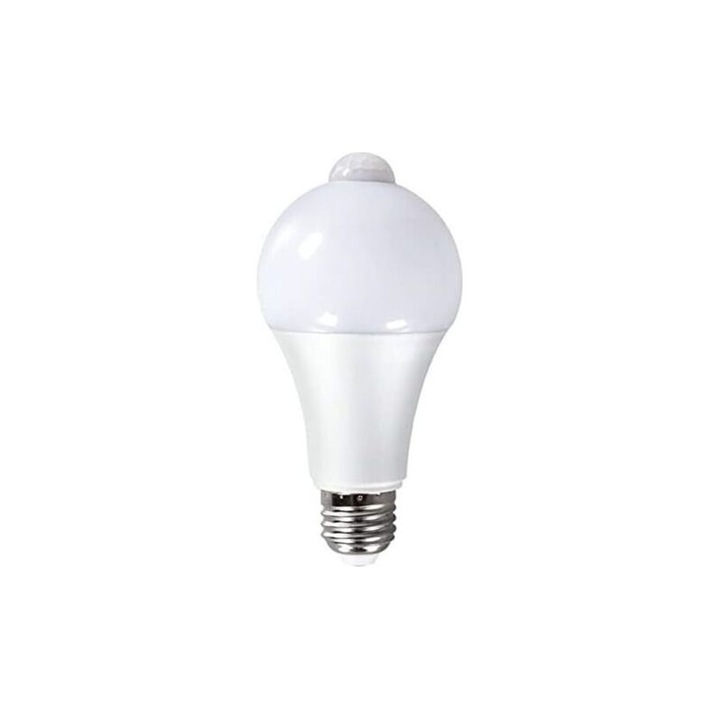 LED Izzó E27 12W mozgásérzékelővel, hideg fehér 6000K, 1000lm, kültéri használatra