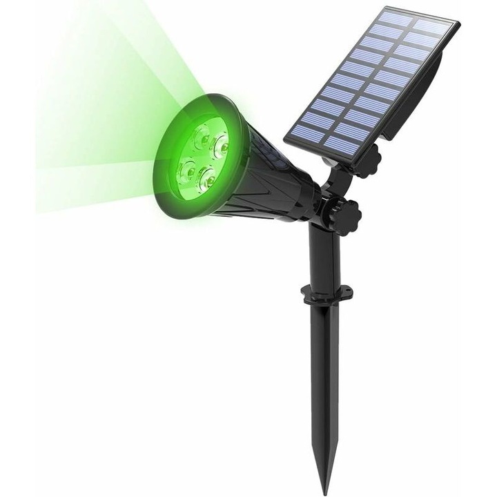 Външна соларна лампа, 4 LED, регулируема 180x90, зелена, IP65, 2 режима, 8-18ч автономност