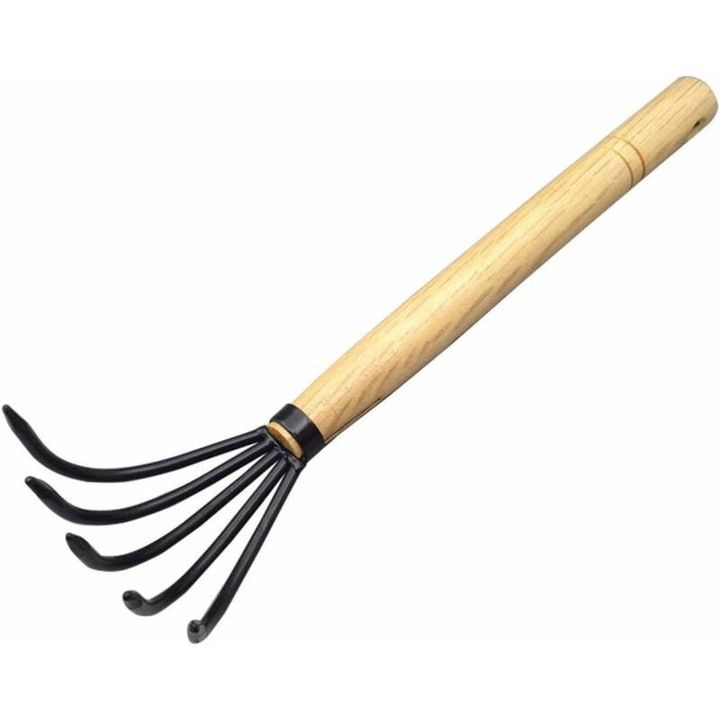 Kerti gereblye 38.1cm, 5 fogú, acél és fa, könnyű