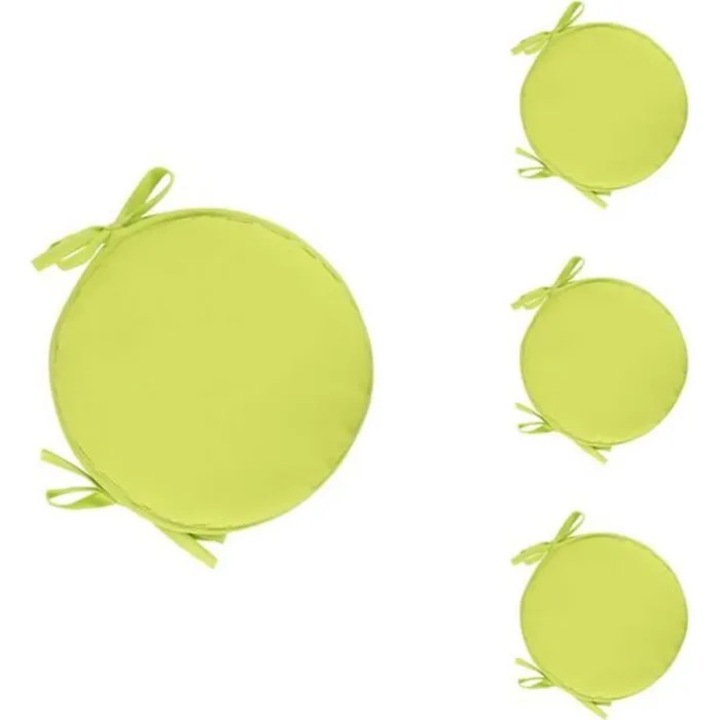 Perne pentru scaun K0441-0610-QH6838, rotunde din poliester cu snururi, verde deschis, set 4, O 36 cm