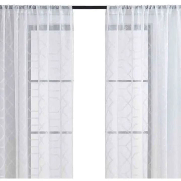 Hímzett voile függönyök, 2 db-os szett, fehér, 132x213cm, gyűrűkkel