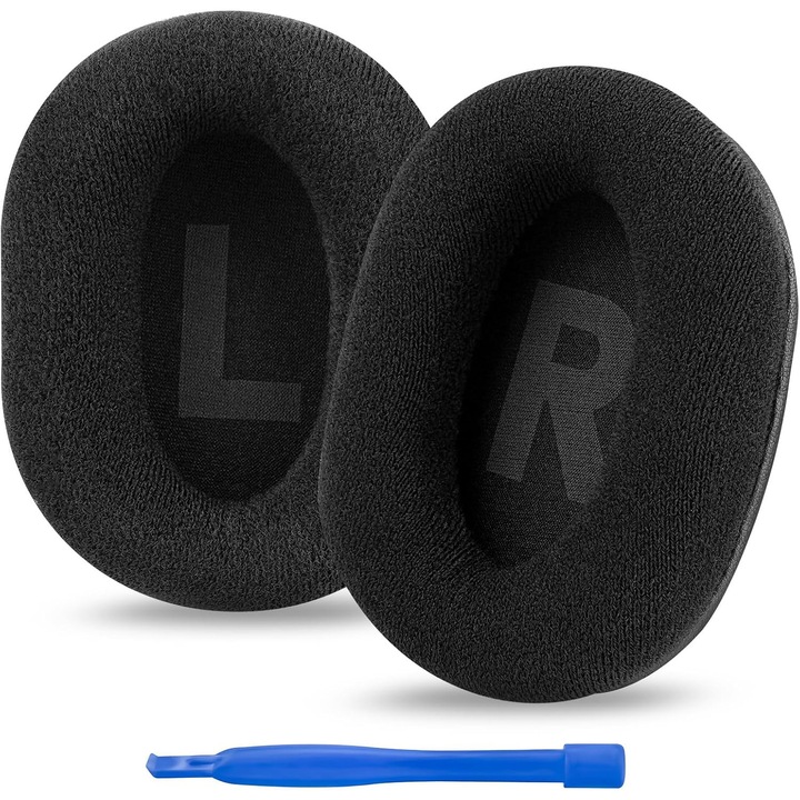 Set bureti inlocuitori pentru casti gaming, piele neagra, velur, compatibil Logitech G Pro, G Pro X, G433, G233, G Pro X 2