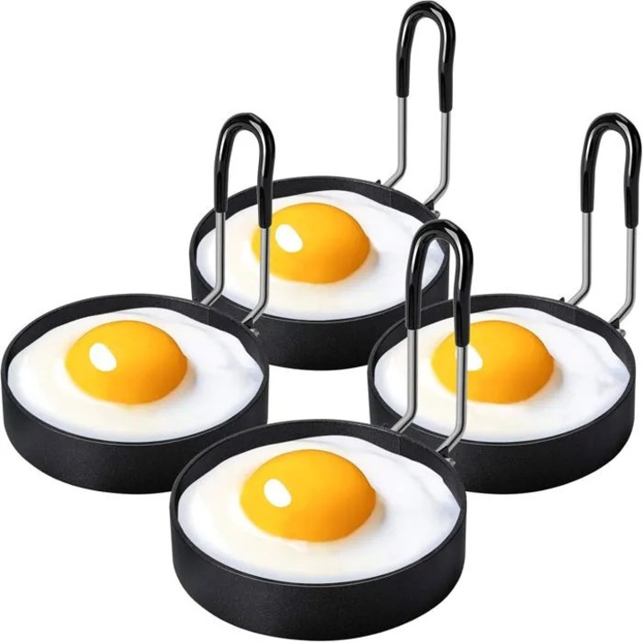 Set 4 cercuri pentru oua, otel inoxidabil, negru