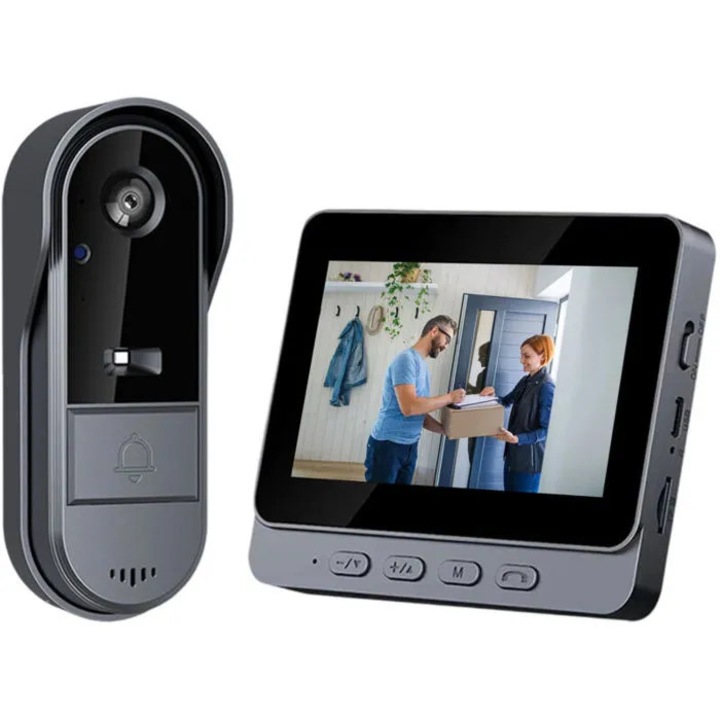 Interfon video wireless rezistent la apa 1080P, ecran 4,3", unghi 170°, vizionare nocturna, audio bidirectional