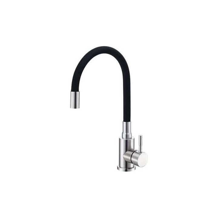 Baterie chiuveta bucatarie, robinet flexibil, negru, inox, 360°
