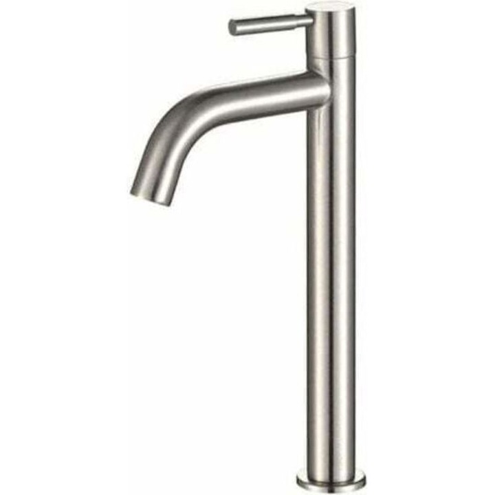 Baterie lavoar inox, pipa 21.5cm, maner simplu, 30x21.5x2cm