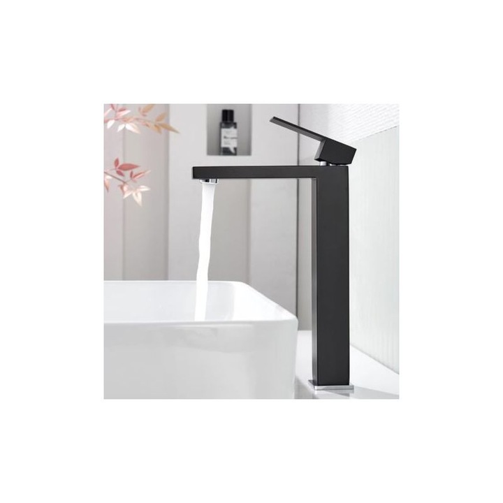 Baterie lavoar inalta, otel inoxidabil, negru mat, 290mm inaltime robinet