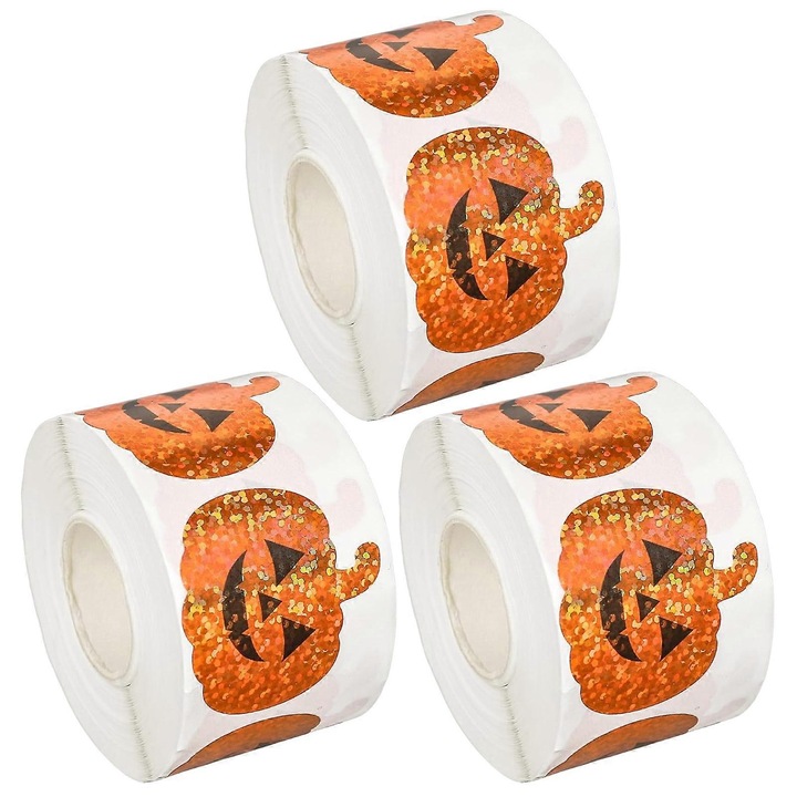Set 3 role stickere Halloween holografice, portocaliu, 16m
