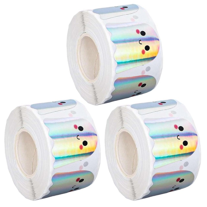 Set 3 role stickere Halloween holografice, fantome, 16m
