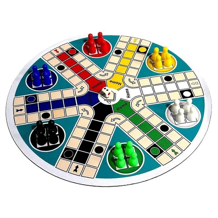 Joc de societate Ludo, 6 jucatori, design circular, multicolor, 35x35cm