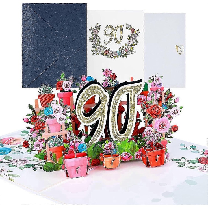 Felicitare 3D pop-up aniversare, design unic, albastru inchis, 90x90mm