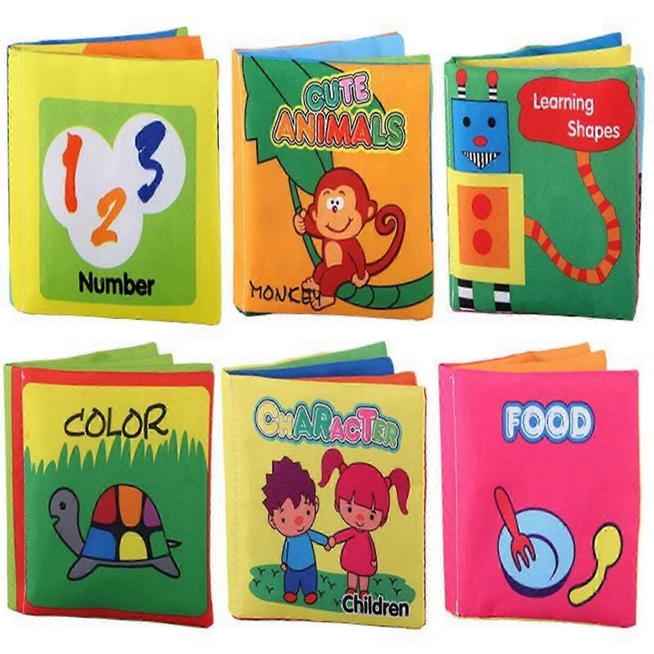 Set 6 carti textile educative pentru copii, multicolor, 10.5x10.5cm