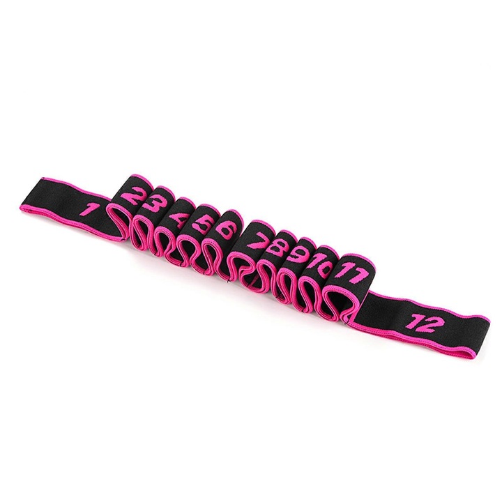 Banda elastica fitness pentru intindere si yoga, 10-12 segmente, multicolor, reglabila
