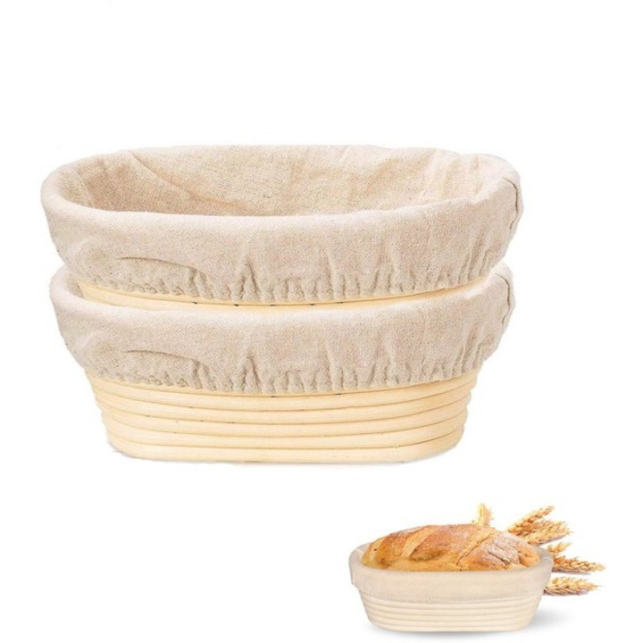 Set 2 cosuri fermentare paine oval ratan captusit bej 17x6x12cm