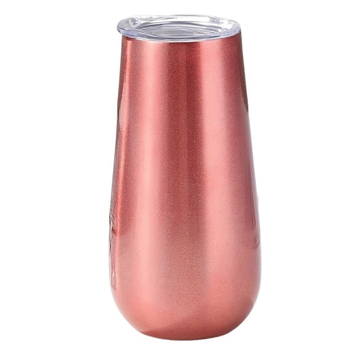 Rozsdamentes acél termosz bögre 6oz, dupla szigetelésű, rózsaarany, 13x7cm