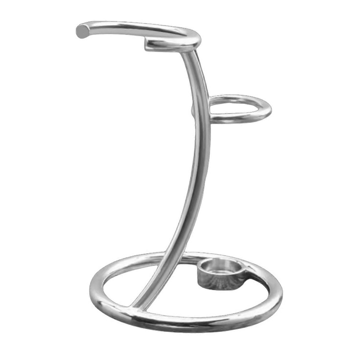 Suport metalic 2 in 1 pentru aparat de ras si pensula de barbierit, argintiu, compact