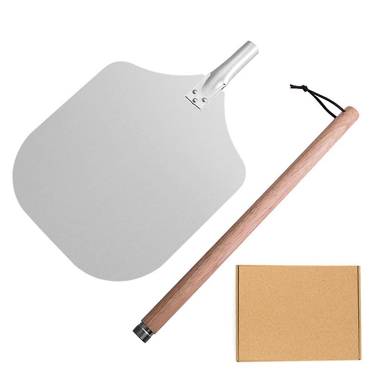 Spatula pizza cu maner detasabil lemn, aluminiu, 2.5x2.5x10.2cm